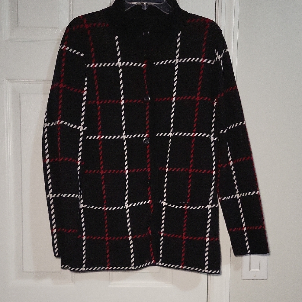 Black Plaid Jacket with Red and White Accents